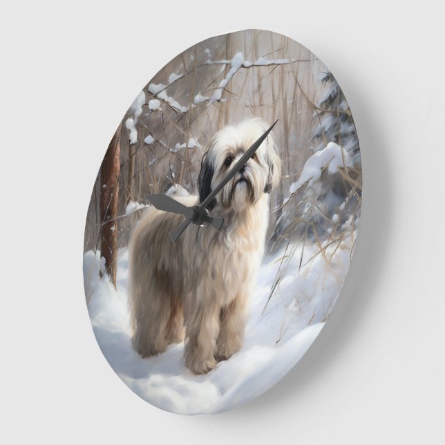 Reloj Redondo Grande Lhasa Apso Deja que nieve Navidad (Ángulo)