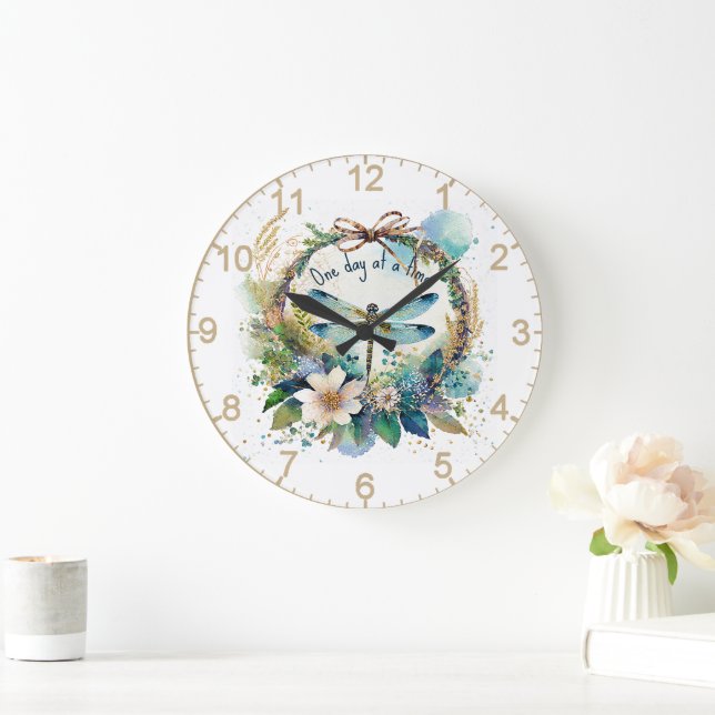 Reloj Redondo Grande Libélula floral Un día a la vez (Hogar)