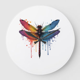 Reloj Redondo Grande Libélula genial en libélula pintada colorida