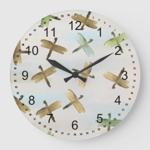 Reloj Redondo Grande Libélulas acuarela doradas