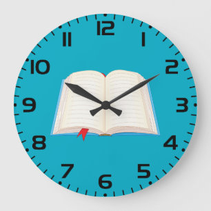 Reloj Redondo Grande Libro Abierto de Líneas con Marcador Rojo