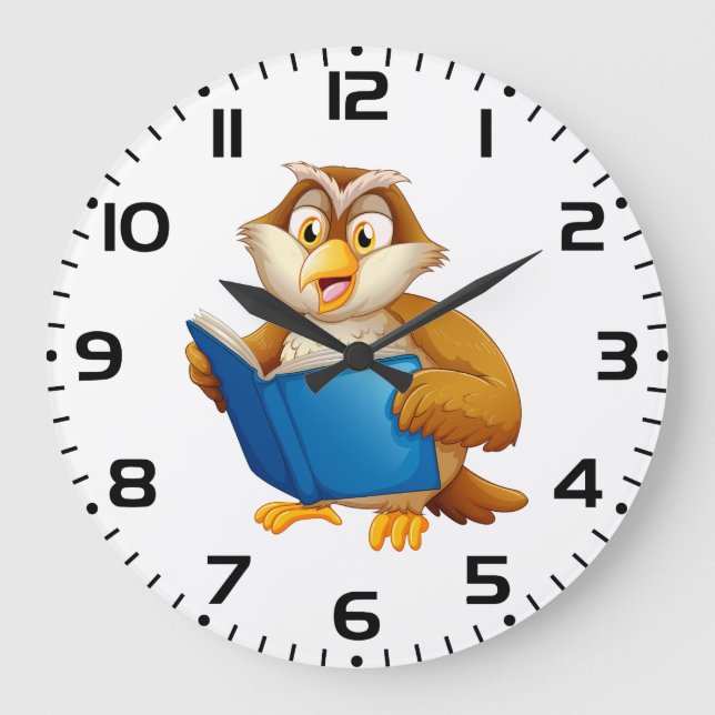 Reloj Redondo Grande Libro de lectura del búho sabio (Anverso)