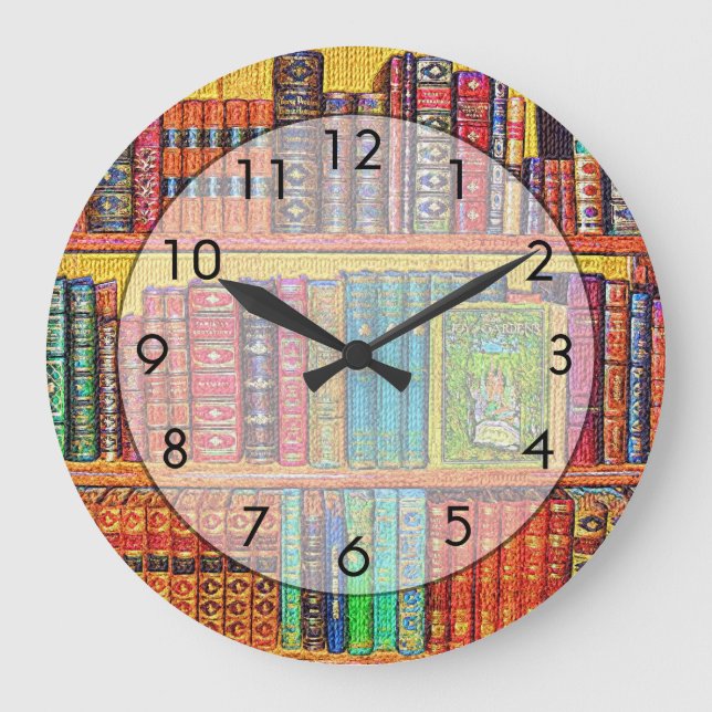 Reloj Redondo Grande Libros de biblioteca (Anverso)