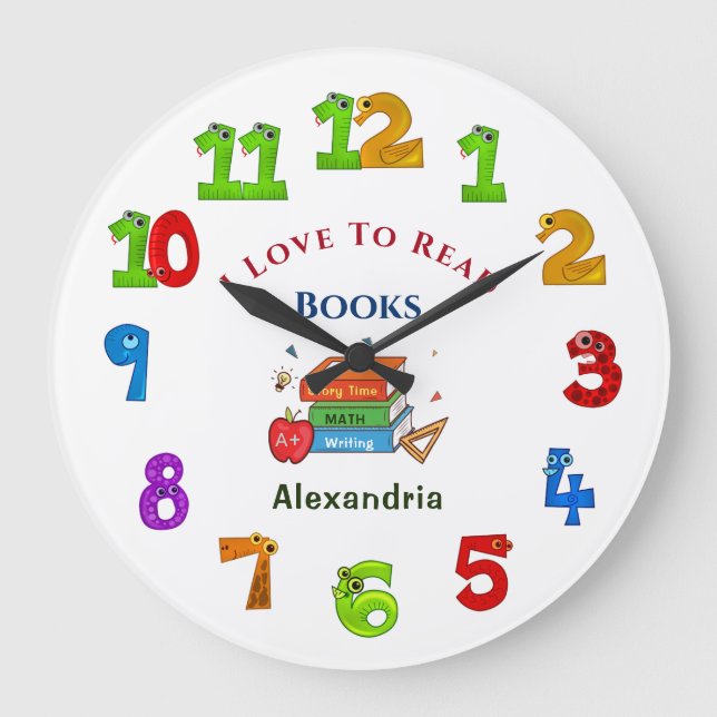 Reloj Redondo Grande  Libros Que Me Encanta Leer Personalizado Escolar  (Anverso)