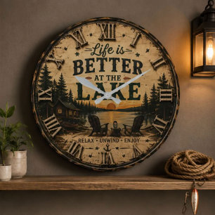 Reloj Redondo Grande Life Is Better at the Lake House 