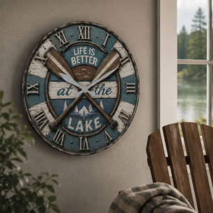 Reloj Redondo Grande Life Is Better at the Lake Paddle Cabin Lodge