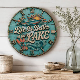 Reloj Redondo Grande Life Is Better at the Lake Speedboat  Lake House 