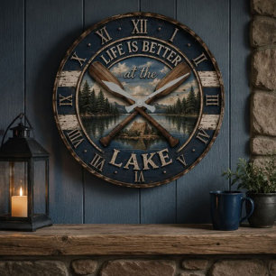 Reloj Redondo Grande Life Is Better at the Mountain Lake Cabin