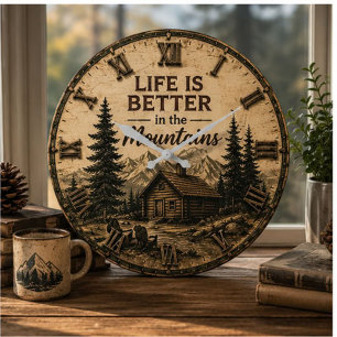 Reloj Redondo Grande Life Is Better in the Mountains Rustic Cabin