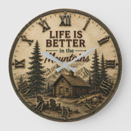 Reloj Redondo Grande Life Is Better in the Mountains Rustic Cabin