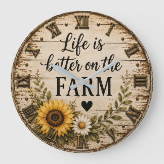 Reloj Redondo Grande Life Is Better on the Farm Rustic Sunflower