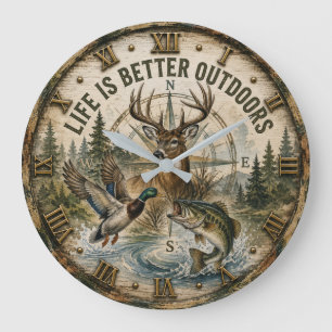 Reloj Redondo Grande Life Is Better Outdoors Hunting Fishing Wildlife