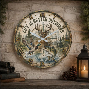 Reloj Redondo Grande Life Is Better Outdoors Hunting Fishing Wildlife 