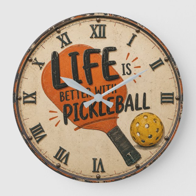 Reloj Redondo Grande Life Is Better With Pickleball Paddle (Anverso)