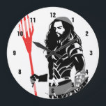 Reloj Redondo Grande Liga de la Justicia| Aquaman Pose Noir Pop Art<br><div class="desc">Mira esta silueta en blanco y negro de Aquaman,  de la Liga de la Justicia,  mientras él está con su tridente. Este gráfico de estilo noir se acentúa con su tridente color rojo brillante.</div>