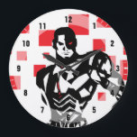 Reloj Redondo Grande Liga de la Justicia| Cyborg Digital Noir Pop Art<br><div class="desc">Eche un vistazo a este cómico estilo noir del Cyborg de la Liga de la Justicia,  de pie con su cibernetico cañón en la lista. Este gráfico en blanco y negro se compensa con sus mejoras cibernéticas rojas y cuadrados digitales rojos en el fondo.</div>