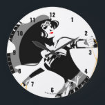 Reloj Redondo Grande Liga de la Justicia | Mujer Maravilla Con Arte Pop<br><div class="desc">Echa un vistazo a este estilizado dibujo de la Mujer Maravilla de la Liga de la Justicia con su lazo. Esta pose de silueta en blanco y negro se compensa con su pintalabios rojo icónico y su lazo dorado.</div>
