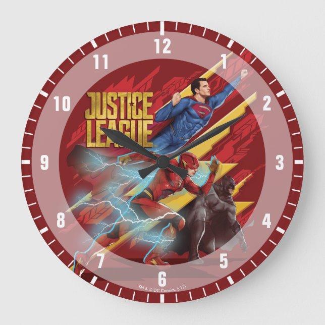 Reloj Redondo Grande Liga de la Justicia| Superman, Flash y Batman Badg (Anverso)