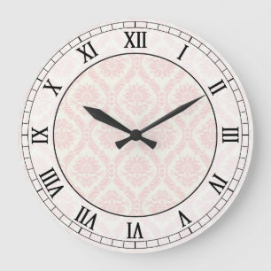 Reloj Redondo Grande light cream and pink damask roman numerals
