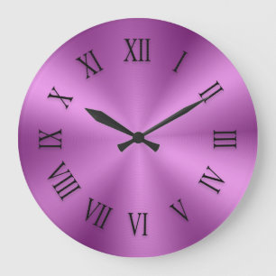Reloj Redondo Grande Light Pink Metallic Clock with Roman Numbers