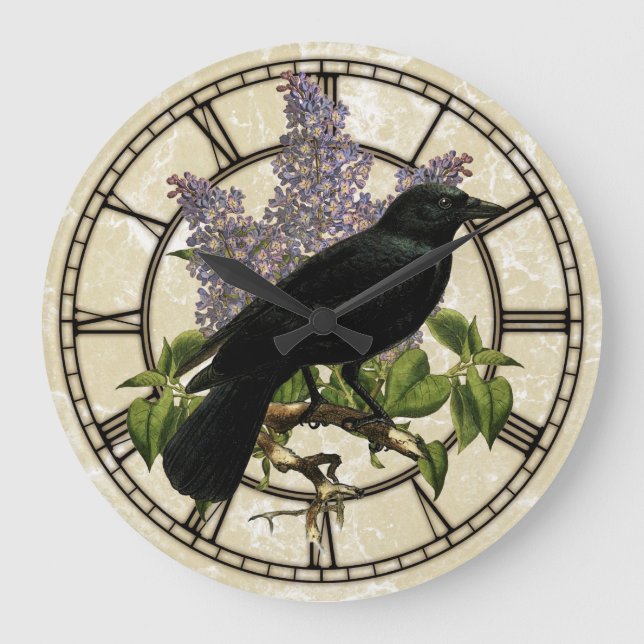 Reloj Redondo Grande Lilacs Y Crow (Anverso)