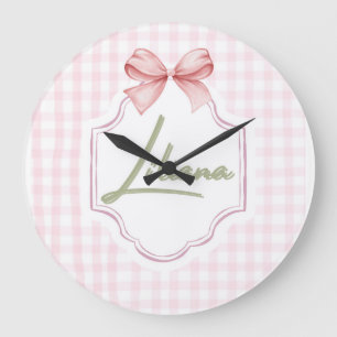 Reloj Redondo Grande Liliana Baby Nursery Personalizado Bow&Gingham