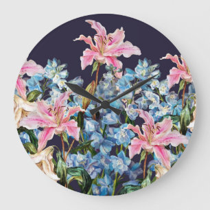 Reloj Redondo Grande Lilies, delfinitos borde: pintura acuarela.