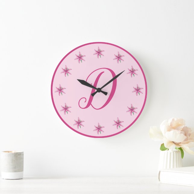 Reloj Redondo Grande Lilies Lilies Primavera Flores Floral Inicial (Hogar)