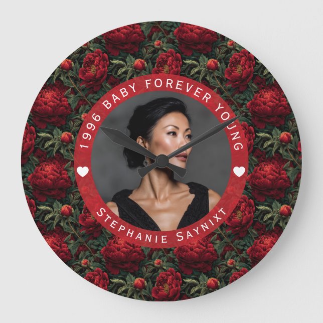 Reloj Redondo Grande Lilios Personalizados Flores Cumpleaños (Anverso)
