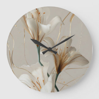 Reloj Redondo Grande Lily Blanca Dorada Minimalista Elegante Neutral