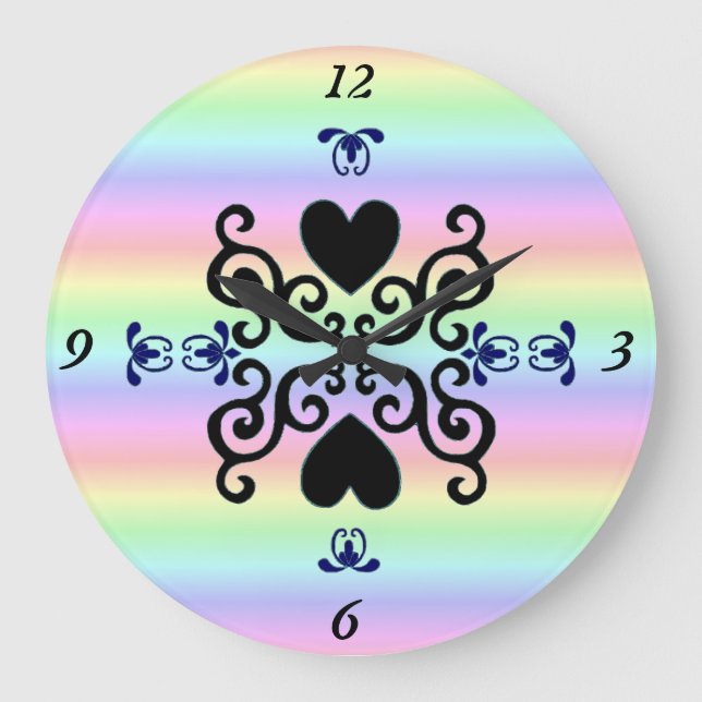 Reloj Redondo Grande Lily y Heart on Rainbow (Anverso)