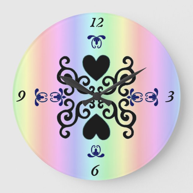 Reloj Redondo Grande Lily y Heart on Rainbow (Anverso)