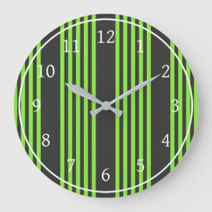 Reloj Redondo Grande Lime verde y carbón vegetal cinco rayas patrón