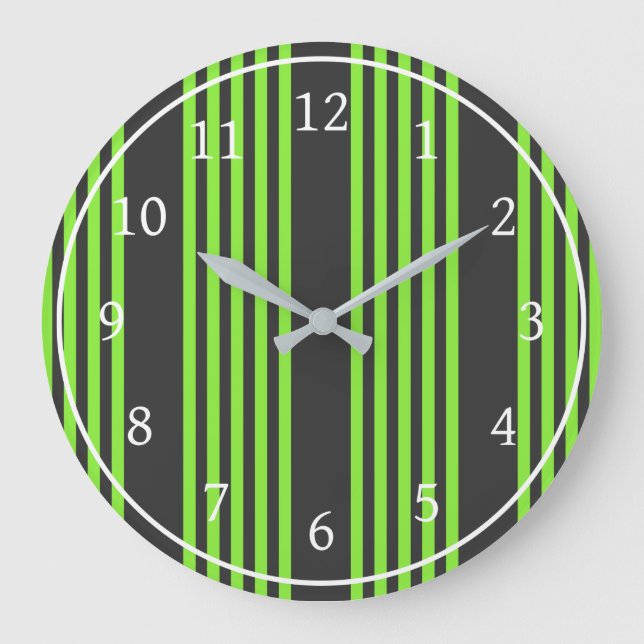 Reloj Redondo Grande Lime verde y carbón vegetal cinco rayas patrón (Anverso)