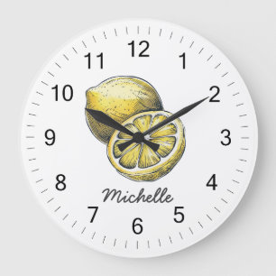 Reloj Redondo Grande Limon Amarillo Acuarela Personalizada Moderna y de