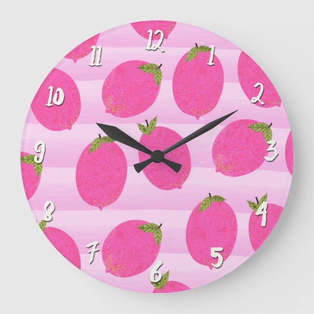 Reloj Redondo Grande Limonada de limones rosados verano divertido fruta (Anverso)