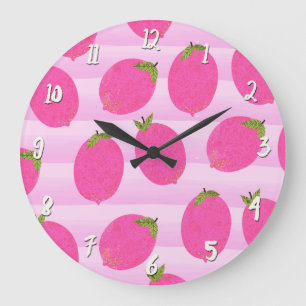 Reloj Redondo Grande Limonada de Limones Rosas Verano Frutas Diversión 