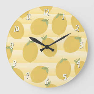 Reloj Redondo Grande Limones Amarillos Frutas de Verano Acuarela Divert