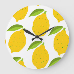 Reloj Redondo Grande Limones amarillos, patrón artístico sin costura.