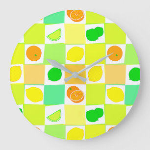 Reloj Redondo Grande Limones, Limas Naranjas con Patrón de Rodajas Coci