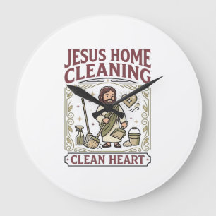 Reloj Redondo Grande Limpieza del Hogar de Jesús Limpia el Corazón Limp