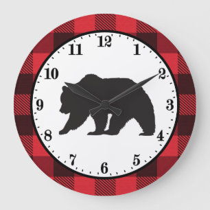 Reloj Redondo Grande linda cabaña de oso negro de Country