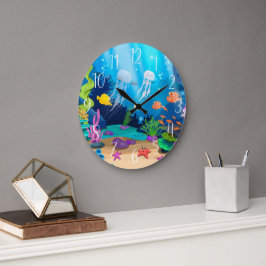 Reloj Redondo Grande linda casa de playa de peces oceánicos