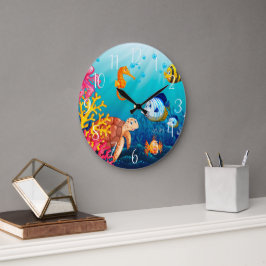 Reloj Redondo Grande linda casa de playa de peces oceánicos