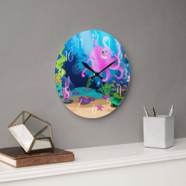 Reloj Redondo Grande linda casa de playa de peces oceánicos