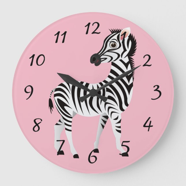 Reloj Redondo Grande linda cebra animada (Anverso)