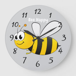 Reloj Redondo Grande linda y feliz abeja personalizado