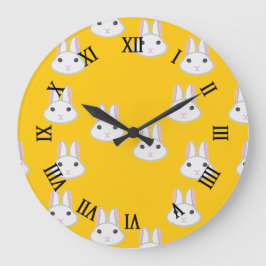 Reloj Redondo Grande lindas caras de conejito en naranja