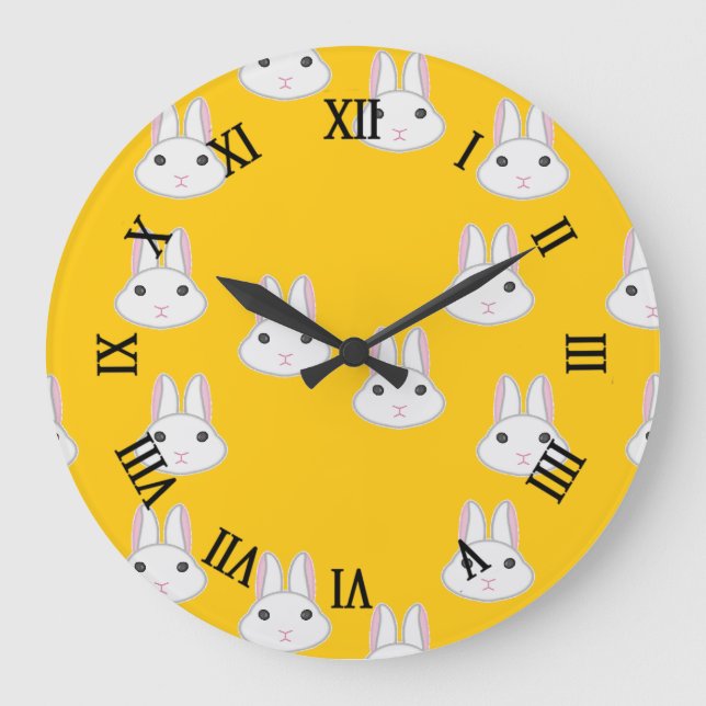 Reloj Redondo Grande lindas caras de conejito en naranja (Anverso)