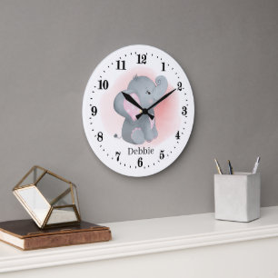 Reloj Redondo Grande lindas niñas elefantes agregar nombre